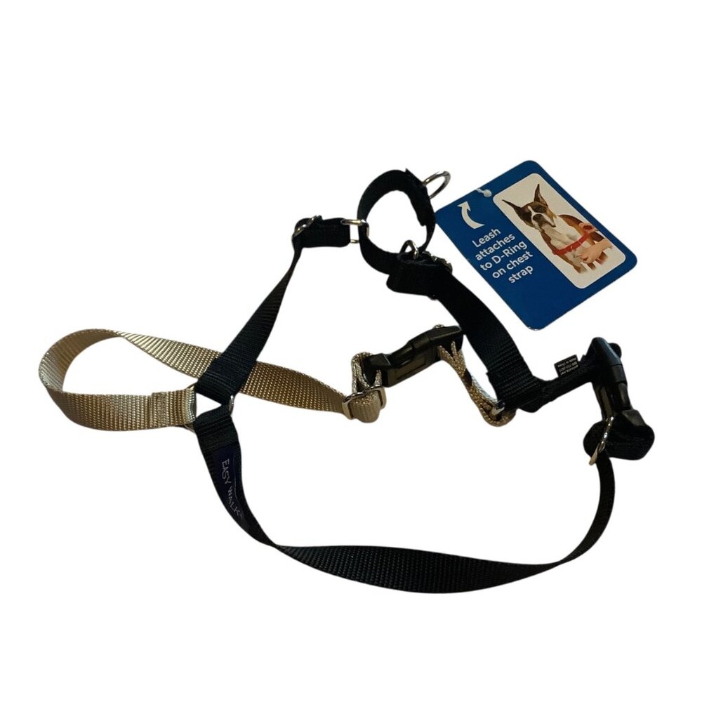 Pet Safe Easy‎ Walk Dog Harness Medium Black Tan Adjustable Nylon No-Pull Train